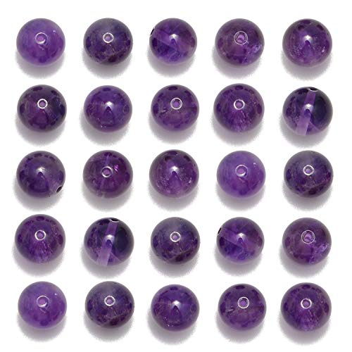 100 Stück 8 mm natürliche Amethyst-Perlen, Edelstein, runde lose Steinperlen, Abstandshalter für Schmuckherstellung, mit Kristall-Stretchschnur (Amethyst, 8 mm, 100 Perlen) von DASUGRHWHCDS