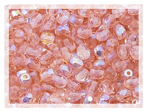 100 Stück facettierte, feuerpolierte gepresste tschechische Glasperlen, 4 mm, 70120-28701 Pink Rosaline AB von DASUGRHWHCDS