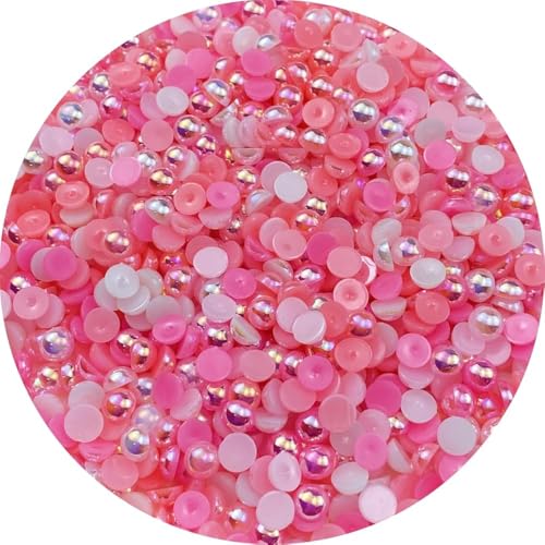 1000 Stück 6 mm halbe Perlen zum Basteln, flache Rückseite, halbrunde Perlen, Edelsteine für DIY, Nagelkunst, Schuhkleidung, Tassen, Flaschen, Becher (Pink AB gemischt) von DASUGRHWHCDS