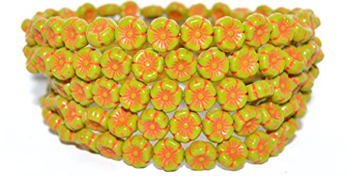 150 Stück Hawaii-Blumen-gepresste Glasperlen, blickdicht, grüne Neonrose (53400 Neon Rose), Glas, Tschechische Republik, Größe 8 mm von DASUGRHWHCDS