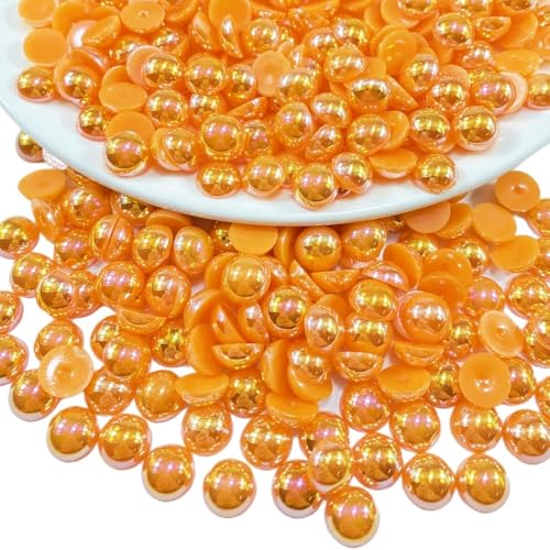 1500 Stück 4 mm flache Rückseite, halbrunde Perlen aus Kunstharz, flache Rückseite, Perlen für Gesicht, Nägel, Kleidung, Schuhe, Scrapbooking, Handarbeit (Orange AB) von DASUGRHWHCDS