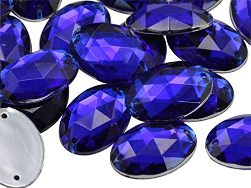 25 x 18 mm blaue Saphir-Perlen mit flacher Rückseite, ovale Perlen, Acryl-Strasssteine, Nähen, Kunststoff-Edelsteine mit Löchern für Schmuck, Kleidung, Kleidungsverzierungen, Schuhe, Cosplays, von DASUGRHWHCDS