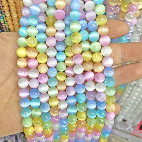 8 mm, 45 Stück bunte Selenit-Gipsstein-Kristallperlen für Schmuckherstellung, DIY-Armbänder von DASUGRHWHCDS