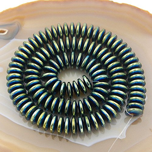 Hämatit-Edelstein-Perlen, glatt oder facettiert, Rondelle, 3 mm, 4 mm, 6 mm, 8 mm, 10 mm (3 x 10 mm, Metallic-Gelbgrün) von DASUGRHWHCDS