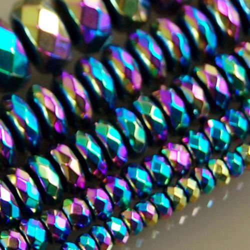 Hämatit-Edelstein-Perlen, glatt oder facettiert, Rondelle, 40,6 cm, 3 mm, 4 mm, 6 mm, 8 mm, 10 mm (2 x 3 mm, Metallic Rainbow (82 facettiert)) von DASUGRHWHCDS