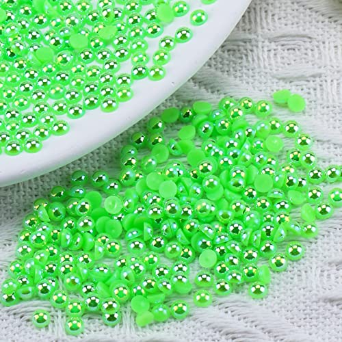 Halbperlen mit flacher Rückseite, 4 mm, für Bastelarbeiten, Schmuck, Scrapbooking, Nageldekoration, flache Rückseite, Edelsteine für Crocs-Schuhe, lose Kunstperlen, Neongrün, 1500 Stück von DASUGRHWHCDS