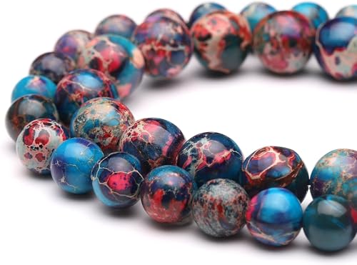 Natürliche Edelsteinperlen zur Schmuckherstellung, 8 mm, blauer imperialer Jaspis, poliert, rund, glatt, Boho-Perlen, echte Steinperlen für Armband, Halskette, 38,1 cm (blauer kaiserlicher Jaspis, 8 von DASUGRHWHCDS