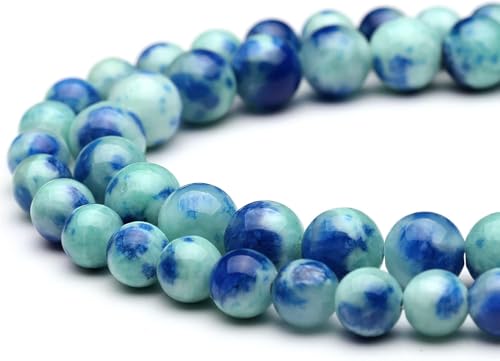 Natürliche Jadeperlen zur Schmuckherstellung, 8 mm, blaue Jade, poliert, rund, glatte Steinperlen, echte Steinperlen für Armband, Halskette, 38,1 cm (15 Zoll) (blaue Jade, 8 mm) von DASUGRHWHCDS