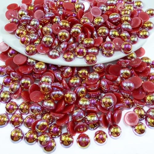 Rote AB-Perlen mit flacher Rückseite, halbrunde Perlen, flache Rückseite, für Gesicht, Nägel, Kleidung, Schuhe, Scrapbooking, Handarbeit, 12 mm, Rot, 200 Stück von DASUGRHWHCDS