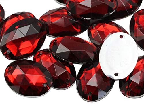 Roter Rubin CH17 Acryl-Strasssteine, flache Rückseite, zum Aufnähen, oval, zum Nähen, Kunststoff-Edelsteine mit Löchern für Schmuck, Kleidung, Kleidungsverzierungen, Schuhe, Cosplays, Handwerk, 18 x von DASUGRHWHCDS