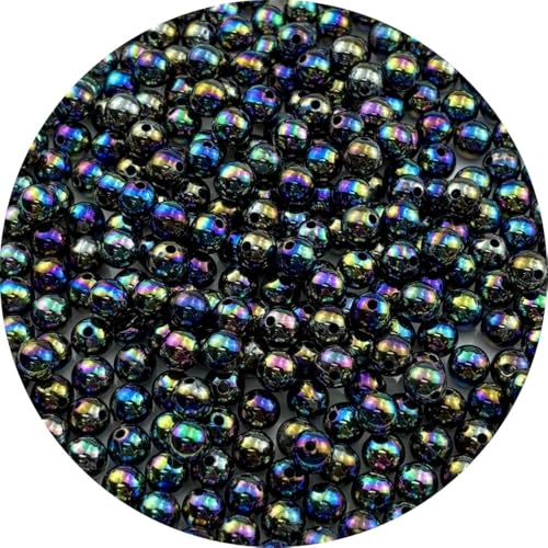 Runde Acrylperlen, 8 mm, AB-Farben, Acrylperlen, runde Abstandshalter-Perlen mit Loch für DIY-Armbänder, Halsketten, Schmuckherstellung, Handarbeit, 300 Stück (schwarzes AB) von DASUGRHWHCDS