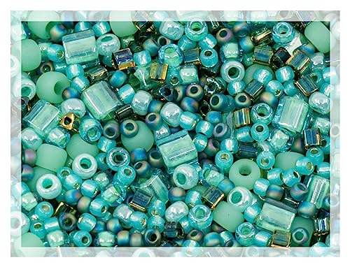 TOHO japanische Glasperlen, Mischung aus kleinen Rocailles, Rocailles, Rocailles und Bugles, 2–10 mm, Mix von TOHO Türkis (wie 3203 – Seafoam/Grün) von DASUGRHWHCDS