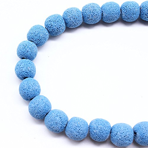 TOP Natürlicher mehrfarbiger vulkanischer Lavastein, rund, lose Steinperlen, DIY für Schmuck- und Armbandherstellung, 38,1 cm, 10 mm, Hellblau von DASUGRHWHCDS