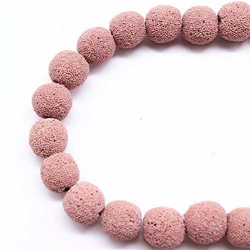 TOP Natürlicher mehrfarbiger vulkanischer Lavastein, rund, lose Steinperlen, DIY für Schmuck- und Armbandherstellung, 38,1 cm, 14 mm, Rosa von DASUGRHWHCDS