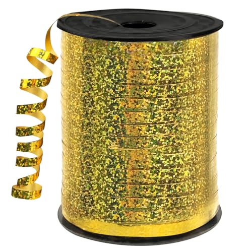 450 Meter Geschenkband Gold - DATEFUN 5mm Schleifenband Gold - Glitzer Ringelband Ballonband für Weihnachtsdeko, Ballonverschlüsse, Geschenkverpackung, Hochzeitsdeko von DATEFUN