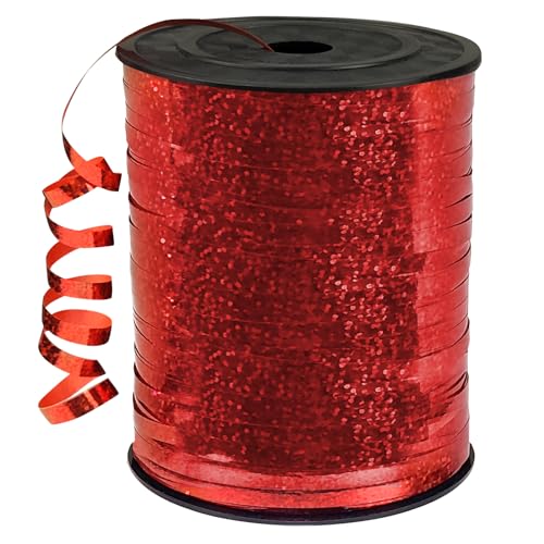 450 Meter Geschenkband Rot - DATEFUN 5mm Rotes Band - Glitzer Ringelband Ballonband für Weihnachtsdeko, Ballonverschlüsse, Geschenkverpackung, Hochzeitsdeko von DATEFUN