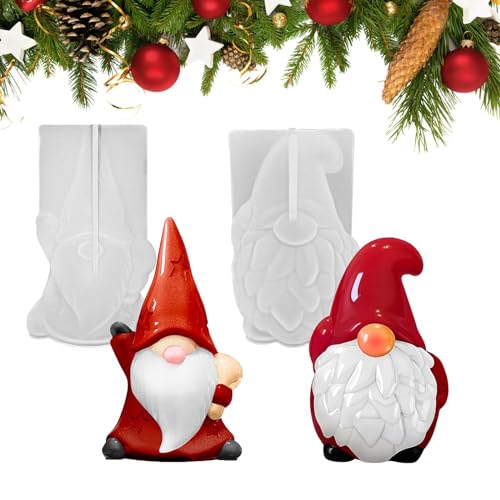 DATIFF 2 Stück 3D Wichtel Silikonform Zwerg Kerzenform Seifenform DIY Fondant Formen Silikon Kerzen Gießform DIY Weihnachten Neujahr Deko für Seife Candy Kerze Weihnachten GNOME Ornament Machen von DATIFF