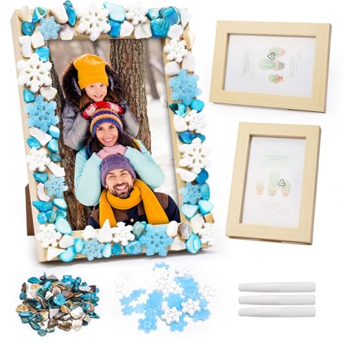 DATIFF 2 Stück Schneeflocke Bilderrahmen Bastelset Holz Weihnachten Fotorahmen zum Basteln Winter Mosaikset Bastelhandwerk DIY Weihnachten Geschenk für Mädchen Jungen Weihnachten Winter Tischdeko von DATIFF