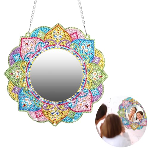 DATIFF Diamond Painting Spiegel Bastelset Kinder 5D Mandala Diamantmalerei Kosmetikspiegel Basteln Mirror Zimmer Wand Deko Geburtstagsgeschenk Spielzeug für Mädchen ab 5 6 7 8 9 10 11 12 Jahre von DATIFF