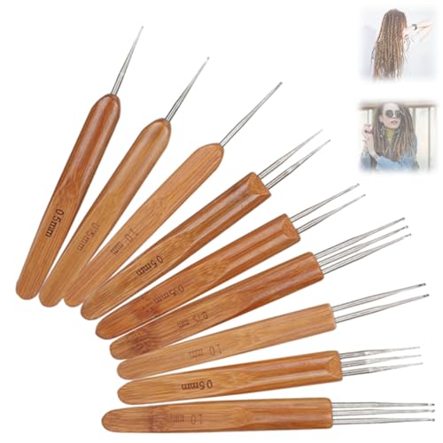 9 Stück 0,75 mm Dreadlocks Häkelnadel Werkzeug Set,Dreadlocks Häkelnadel für Haare Haarverlängerung Nadel Haarwerkzeug für Micro Braids Dreads Wartung,Fixieren Langer Haare,Perücken Stricken von DAUERHAFT