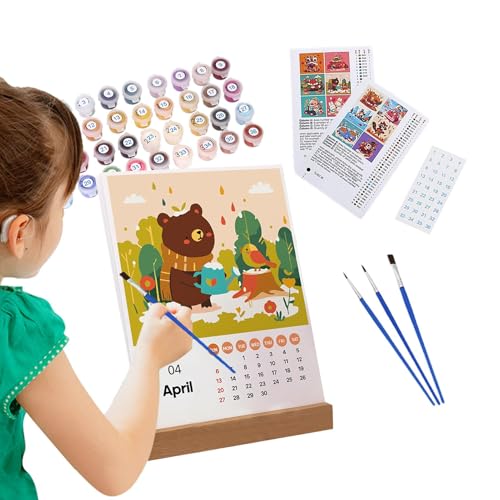 DAWCBVJQ D IY Malen Nach Zahlen Tischkalender 2025, Nation Landschaft Malen Nach Zahlen Kits Schreibtischkalender, Malen Familienplaner Kalender Mit Pinsel Acrylfarbe Und Basis, 2025 Zeichenkalender von DAWCBVJQ