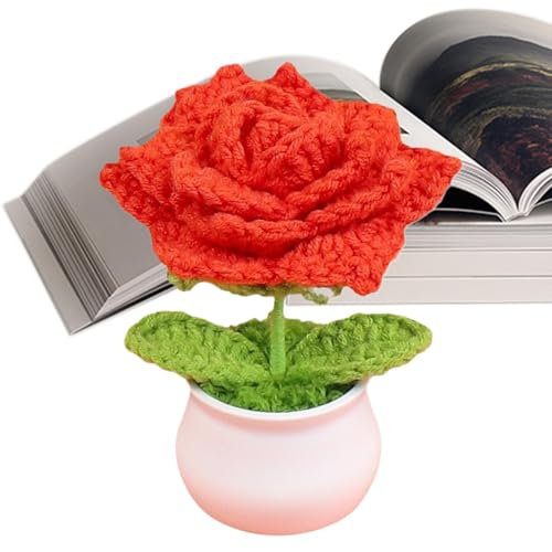 DAWCBVJQ Häkelrosen, Häkelblumen - Handgefertigte gestrickte Rosen gehäkelte Topfpflanzen,Schreibtischblumen, kleine Topfpflanzen, Häkeldekor, Geschenk für Mama, Auto-Armaturenbrett, Heimbüro von DAWCBVJQ