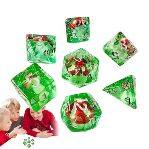 DAWCBVJQ Pilz-Party-Würfel-Set, Pilz-Würfel | Tischspielwürfel - Polyedrisches Würfelset für Tischspiele, 7er-Set Würfel aus Kunstharz, Würfel für kleine Rollenspiele von DAWCBVJQ