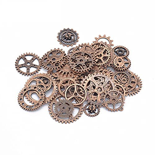 DAWN FLAME 200 g DIY Antik Metall Steampunk Gear Anhänger Uhr Gear Handwerk Cosplay Halloween Dekoration Schmuckherstellung Zubehör Tropfen Kleber Zubehör (Rot Bronze) von DAWN FLAME