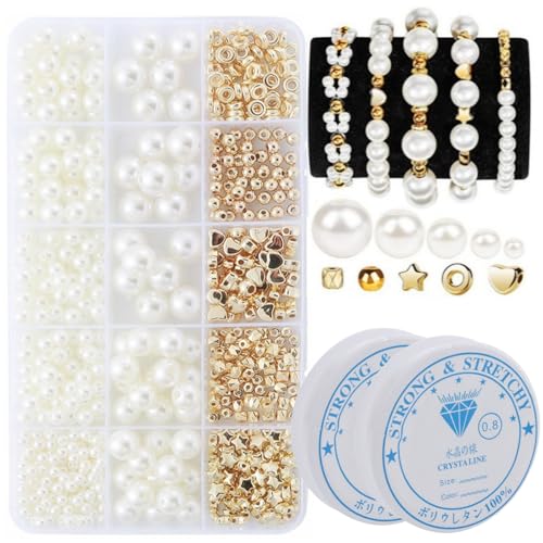 Perlen Weiß,720pcs Perlen zum Basteln Diy Set Erwachsene Bracelet Making kit Schmuckperlen Mit 2Stk Spulen von DAWOOWF