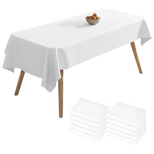 10 Stück Packungen Einweg-Tischdecken Weiß rechteckige Kunststoff-Tischdecke 137 cm x 274 cm Premium-schmutzabweisende/wasserdichte Tischdecken für Geburtstag,Hochzeit,Party,Grillen,Picknick von DAWRIS