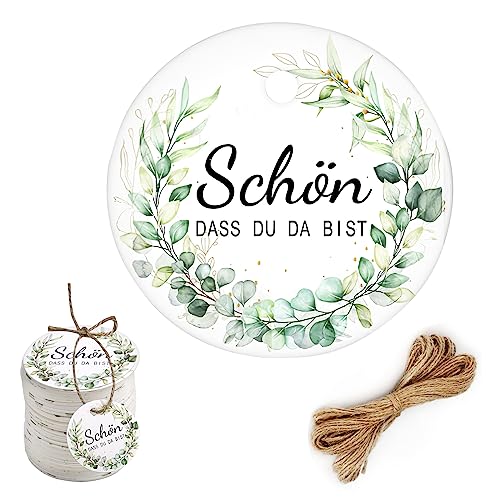 100 Stück Schön Dass Du Da Bist Anhänger Aufkleber Stempel 5 CM Runde Geschenkanhänger Hochzeit Personalisiert Schön Das Du Da Bist Präsent Anhänger Schilder mit Schnur für Hochzeit Kommunion DIY Deko von DAWRIS