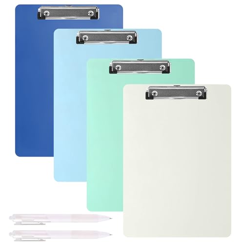 A4 Klemmbrett, 4 Stück Schreibmappe Klemmbrett mit gummierter Metallklemme, Klemmbrettmappe im A4 Format für Dokumente Zwischenablage für Büro Baustelle Schule Clipboard Folder von DAWRIS