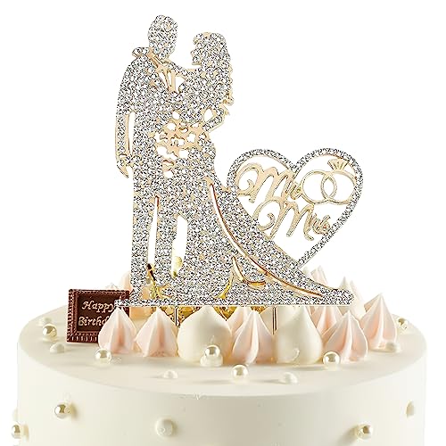 Cake Topper Hochzeit Tortenstecker Torten Tortendeko mit Strass Deko Tortenfiguren Hochzeitstorte Tortenständer Wedding Kuchenaufstecker Kuchendeko Hochzeitsdeko Tortenaufleger für Verlobung Torte von DAWRIS