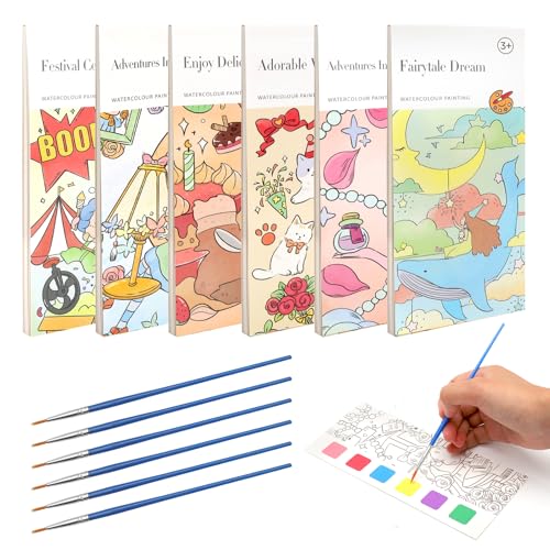 DAWRIS 6 Stück Malblock Kinder Wasserfarben Mit Aquarellpapier & Aquarellpinsel, Aquarellblock & Aquarellbuch, Watercolor Block & Wassermalfarben, Aquarell & Kindermalfarben Block mit Wasserfarbe von DAWRIS