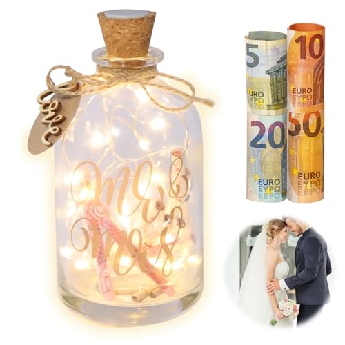 DAWRIS LED Flaschenlicht Hochzeit Hochzeitsgeschenke für Brautpaar Einzigartiges Hochzeitsgeschenk Geld Spardose Hochzeit Geldgeschenk Personalisiert Geldgeschenke Hochzeit (Mr. & Mrs.) von DAWRIS