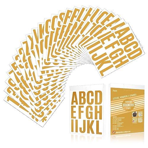 24 Blätter Vinyl Buchstaben Zahlen Aufkleber 5 cm Goße Großbuchstaben Aufkleber Mit 318 Zahlen Und Buchstaben Wetterfest Selbstklebend Letter Stickers Für Outdoor Schilder Poster Briefkästen Gold von DAYIsjz