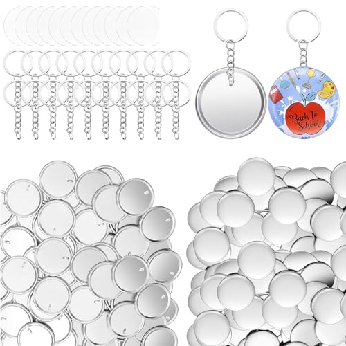 100 Stück 58 mm Knopfabzeichen und 100 Stück Schlüsselanhänger mit Kette Handwerk Schlüsselanhänger Button Badge Set Schlüsselanhänger Dekoration Zubehör von DAYnagh