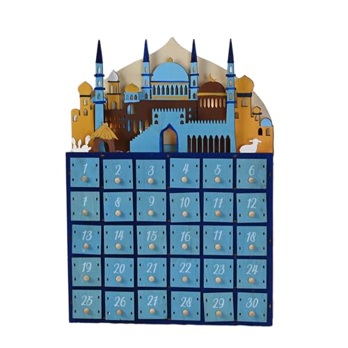 Islamics Home Decors Eid Countdown Kalender 30 Tage Schubladen LED beleuchtet Holz Ramadans Adventskalender für Eid Ornament von DAYnagh