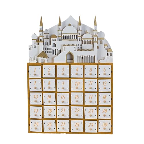 Islamics Home Decors Eid Countdown Kalender 30 Tage Schubladen LED beleuchtet Holz Ramadans Adventskalender für Eid Ornament von DAYnagh