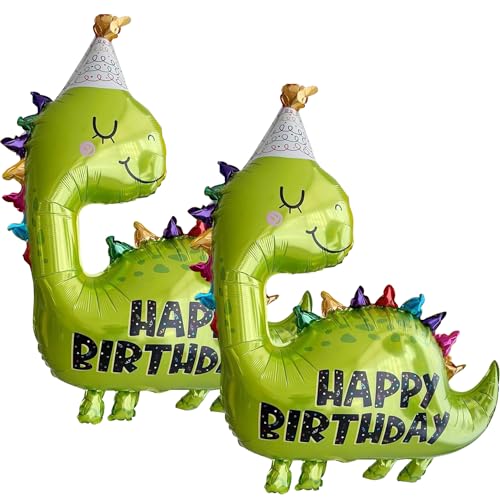2 Stück Dinosaurier-Luftballons, Folienballons, Happy Birthday-Luftballons, Kinder-Geburtstags-Luftballons, Dinosaurier-Geburtstags-Luftballons, Dinosaurier-Helium-Luftballons von DAZZLUXE