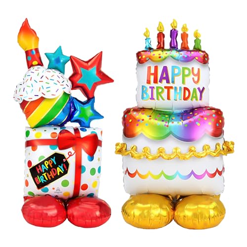 2 Stück Wasserstoffballons „Happy Birthday“, Helium für Ballons, Ballonständer, aufblasbare Kuchen und Geschenke, Geburtstagsparty-Ballons, geeignet für Kinder, Erwachsene von DAZZLUXE