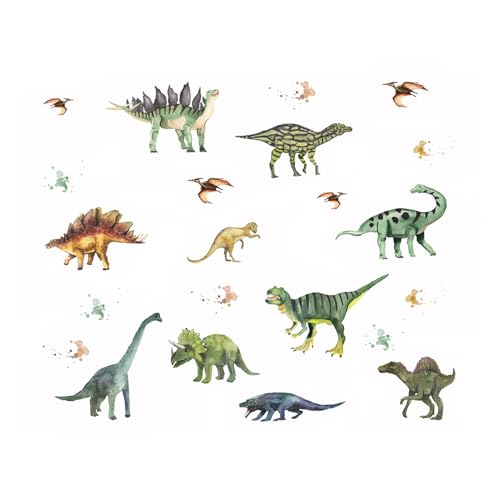 Set mit 14 Dinosaurier-Wandaufklebern, Kinder-Wandaufklebern, Dinosaurier-Schlafzimmerdekoration, Jungen-Wandaufkleber, Safari-Wandaufkleber, Kinderzimmer-Wandaufkleber von DAZZLUXE