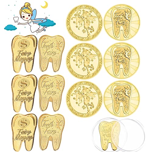 12 Stück Zahnfee Münzen,Tooth Fairy Coins,Gold Zahnfee Münze,Gold Zahnfee Münze Geschenke Mädchen Jungen,Zahnfee Geschenk Münzen,die Verlorenen Zahn Kinder Souvenir,Zahnfee Geschenke Ideen von DAZZTIME