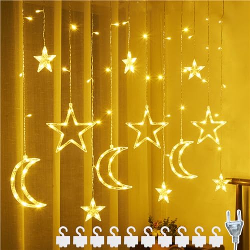 DAZZTIME 3.5m Lichterkette Sterne Mond,Lichterketten für Fenster Weihnachten, Nachtlichter Fenster Lichtervorhang mit Mond und Sterne,Stecker,für Weihnachten,Hochzeit,Party,Schlafzimmer Deko von DAZZTIME