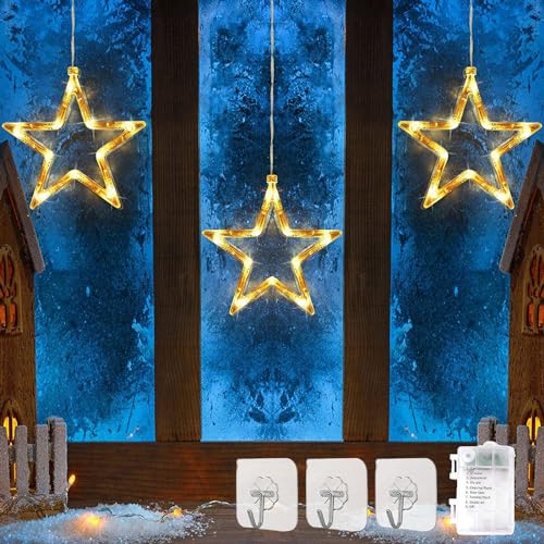 DAZZTIME LED Sterne Weihnachtsbeleuchtung,3er Beleuchtung,Weihnachten Indoor Fenster Licht Dekoration,mit 8 Modi Stecker IP44,für Weihnachten,Hochzeit,Party,Schlafzimmer,Balkon Deko von DAZZTIME