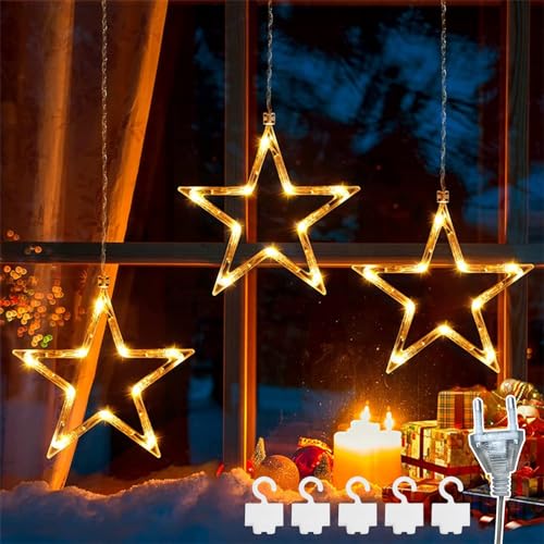 LED Sterne Weihnachtsbeleuchtung,3er Beleuchtung,Weihnachten Indoor Fenster Licht Dekoration,mit 8 Modi Stecker IP44,für Weihnachten,Hochzeit,Party,Schlafzimmer,Balkon Deko von DAZZTIME