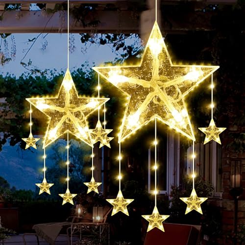 Fensterdeko Weihnachten,2 Stück LED Fensterdeko Weihnachten,LED Weihnachtsstern Beleuchtung,Sterne Weihnachtsbeleuchtung,mit 8 Lichtmodi,für Fenster Innen Zimmer Balkon Geburtstag Party Hochzeit von DAZZTIME