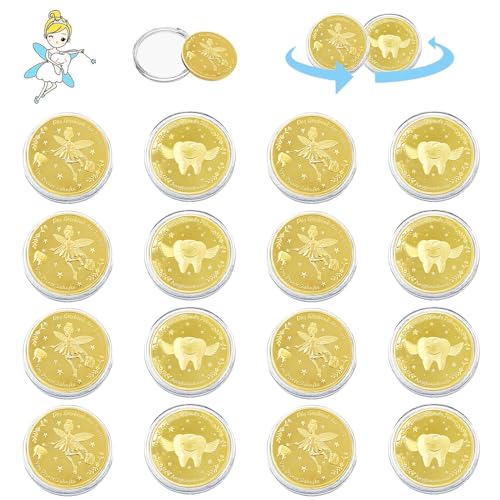 Zahnfee Münzen,16 Zahnfee Geschenke Ideen,Tooth Fairy Coins,Zahnfee Geschenke,Zahnfee Goldtaler,Geschenk Zahnfee,Geden kmünzen,Goldmünzen Kinder,Verlorenen Zahn Geschenke Souvenir für Mädchen Junge von DAZZTIME