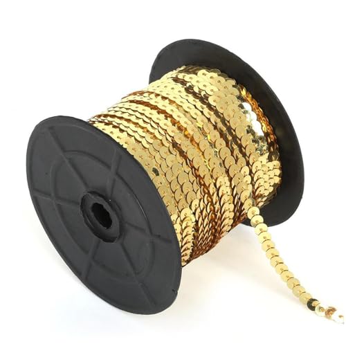 DBAILY 100 Yards Pailletten Bänder, Paillettenband Flache Glitzerband Borten Pailettenbänder Paillettenborte Für Diy Handwerk Nähen Schmuck Machen Basteln Kleid Dekorieren (Blasses Gold) von DBAILY