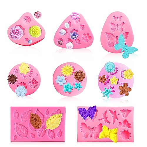 DBALL 8 Stück Silikonform Blumen Mini Rosen Kleine Gänseblümchen Silikonform Fondant 3D Backform Blumenform Kuchendekoration für Schokolade Zuckerguss Gelee Kerzen Seife von DBALL